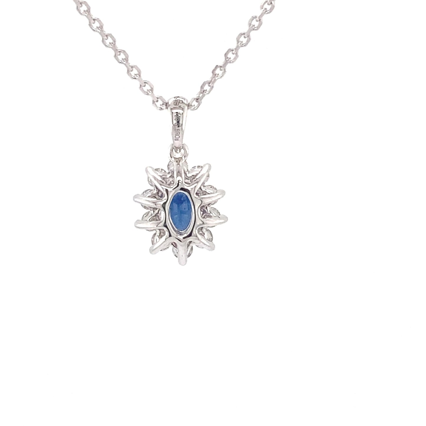 Sapphire and round brilliant cut diamond cluster style pendant Gardiner Brothers