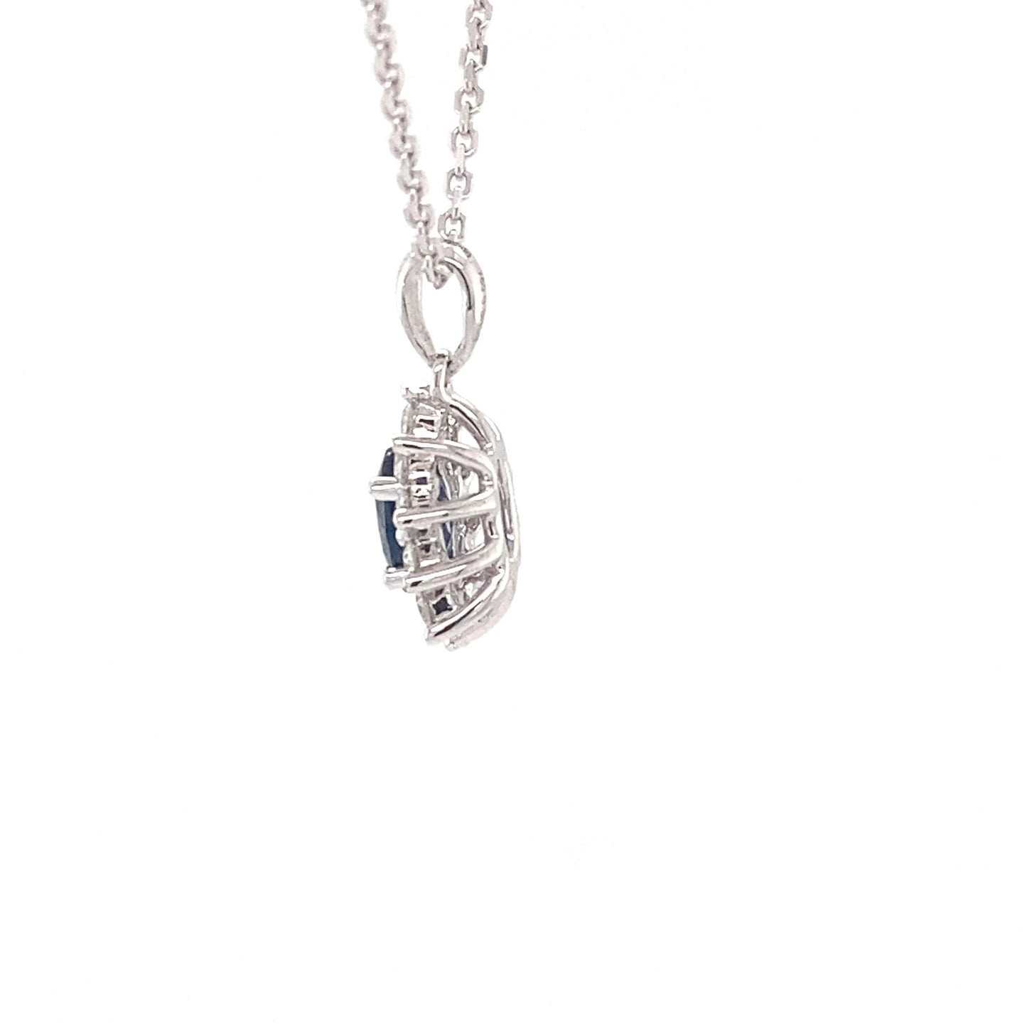 Sapphire and round brilliant cut diamond cluster style pendant Gardiner Brothers