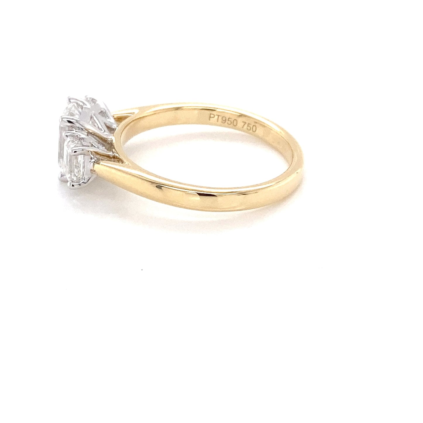 Yellow Gold Emerald cut diamond 3 stone ring - 1.62cts Gardiner Brothers