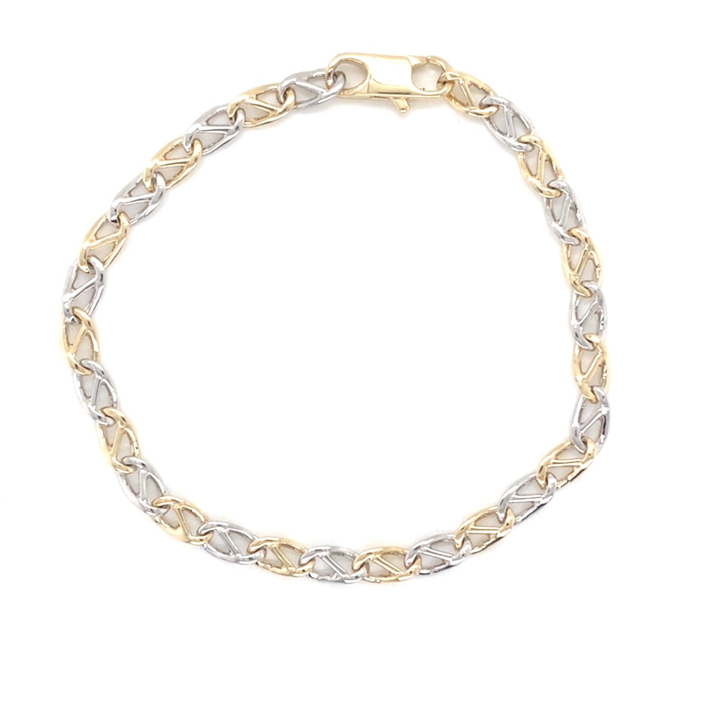 Yellow and White Gold Flat Infinity Link Bracelet Gardiner Brothers