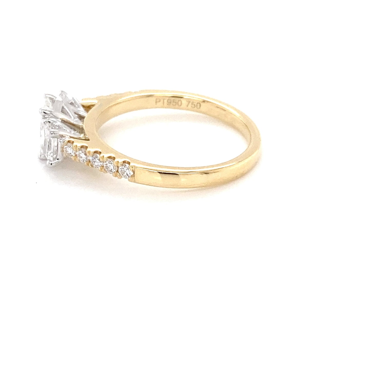 Yellow Gold Radiant Cut Diamond 3 Stone Ring with diamond set shoulders - 1.10cts Gardiner Brothers