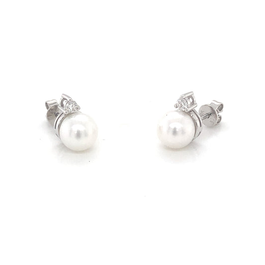 White Gold Pearl and Diamond Earrings  Gardiner Brothers