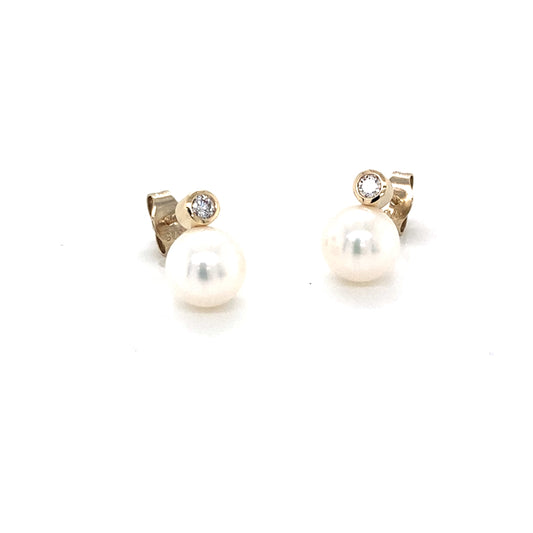 Yellow Gold Pearl and Diamond Earrings  Gardiner Brothers