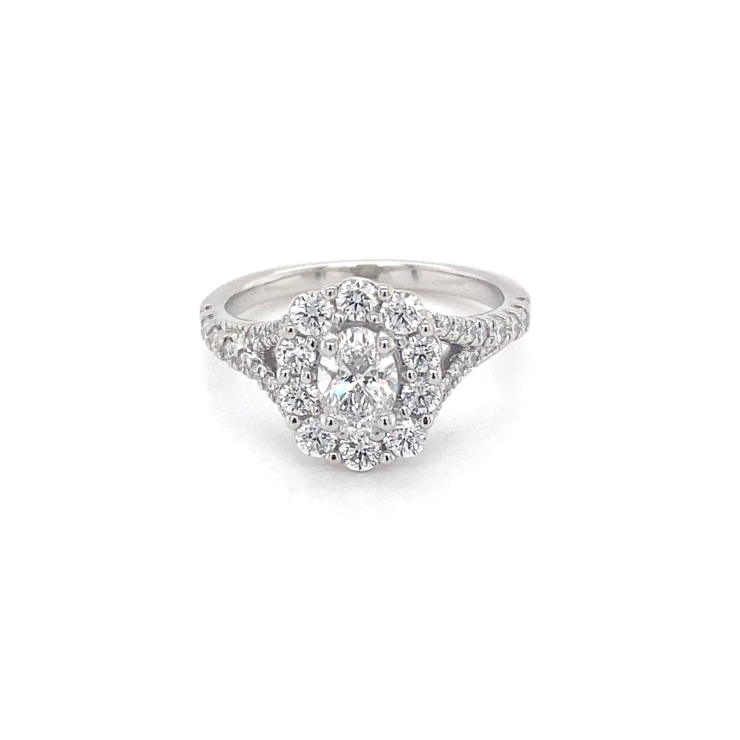 Oval Shaped Diamond Halo Ring with split shoulders - 1.20cts Gardiner Brothers