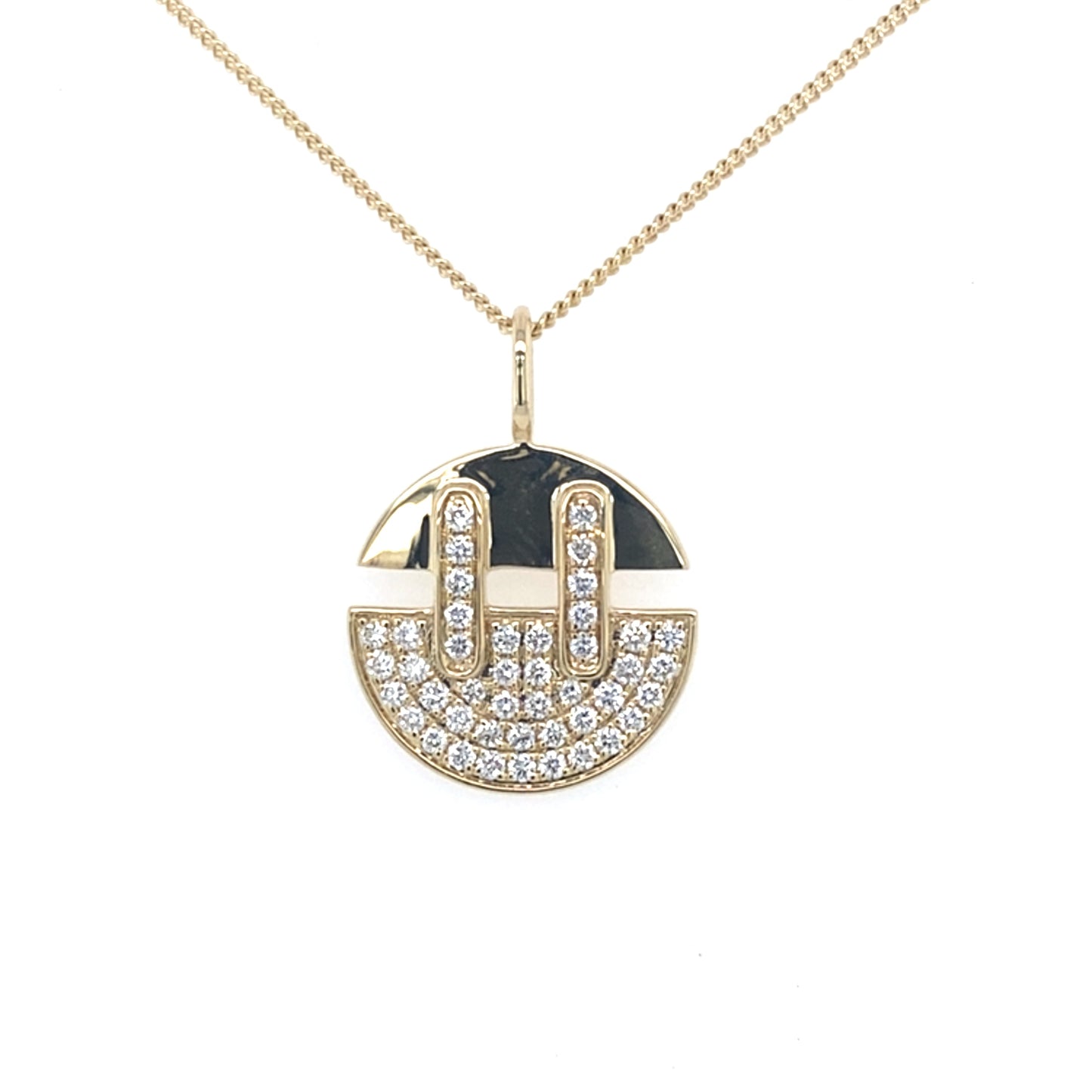 Yellow Gold and diamond fancy disc style pendant Gardiner Brothers