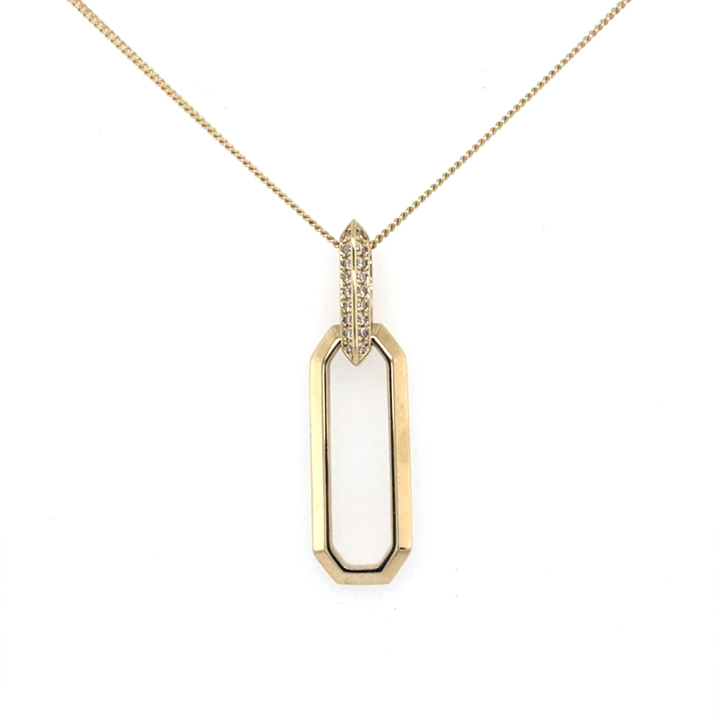 Yellow Gold Octagonal shaped diamond set drop pendant Gardiner Brothers