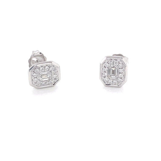Emerald and round brilliant cut diamond Halo Cluster Earrings  Gardiner Brothers
