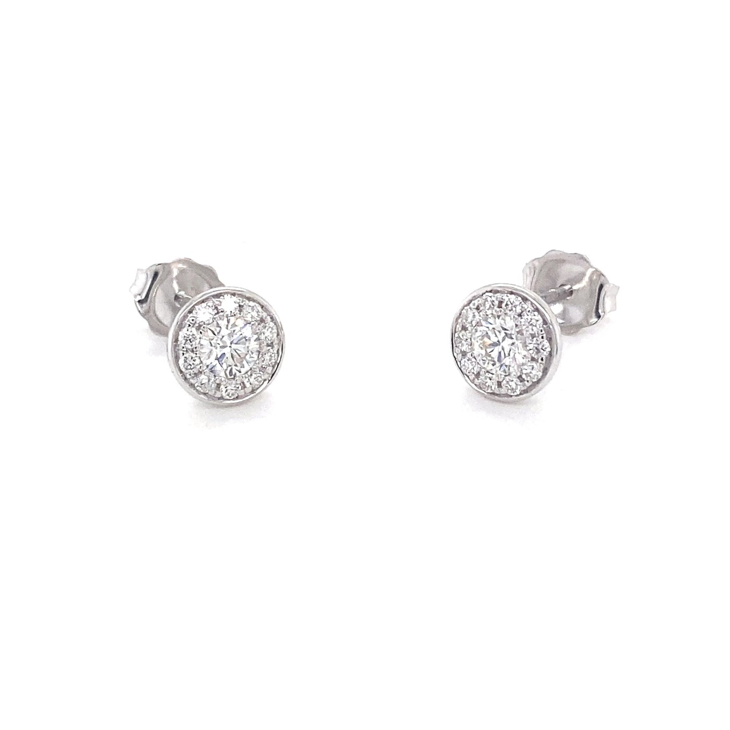 Round Brilliant cut diamond halo cluster style earrings Gardiner Brothers