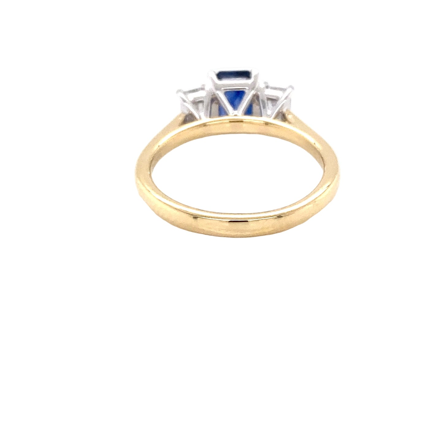 Octagonal shaped sapphire and emerald cut diamond 3 stone ring Gardiner Brothers