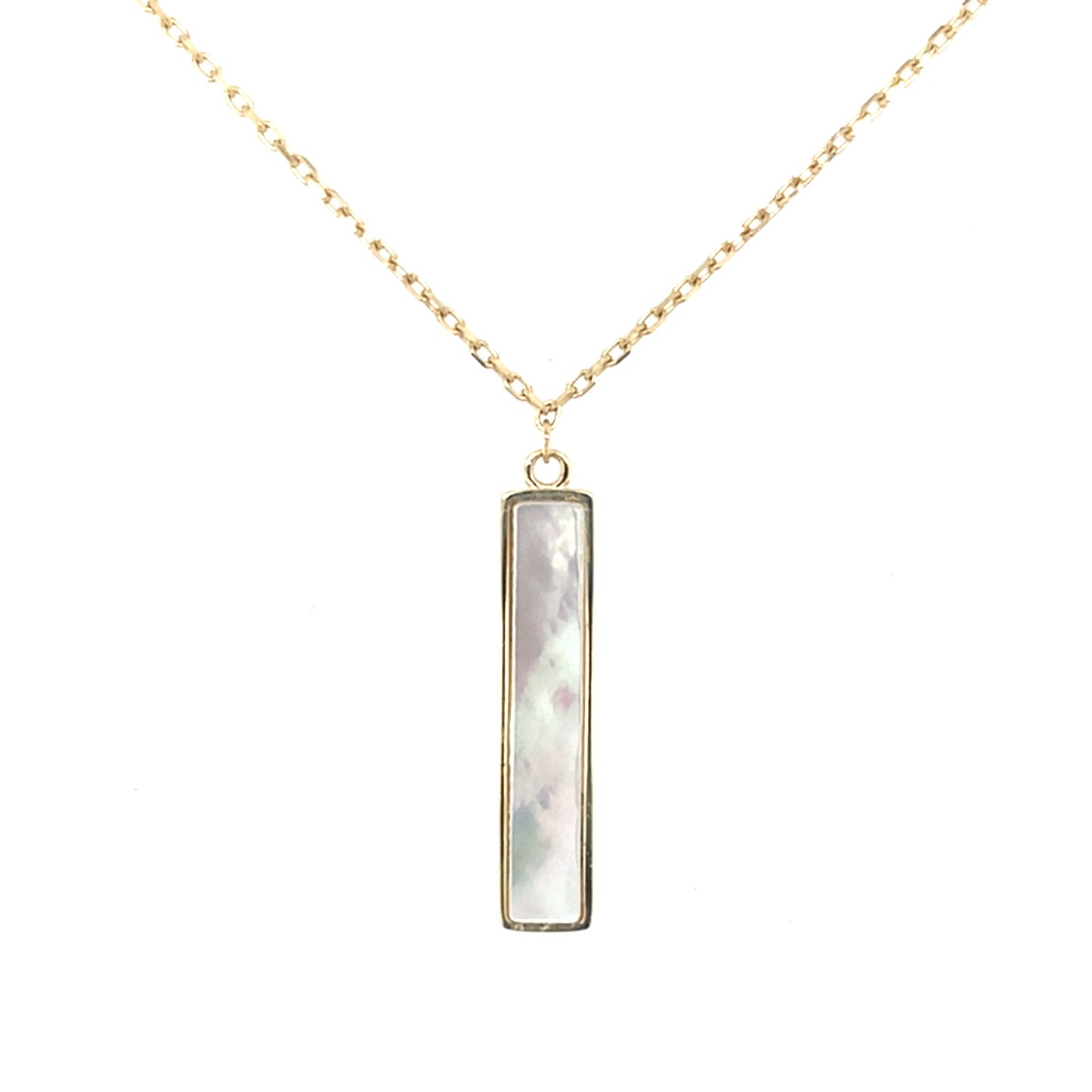 Yellow Gold Mother of Pearl Bar Drop Pendant Gardiner Brothers
