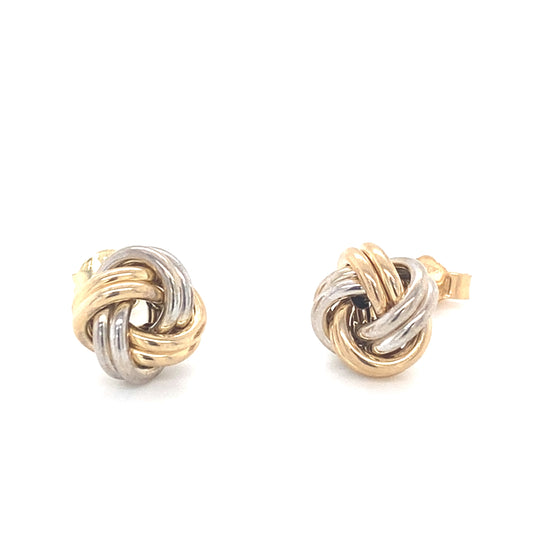 Yellow and White Gold Double Stranded Knot Earrings Gardiner Brothers