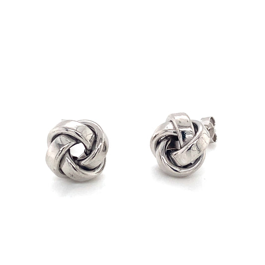 White Gold square Profile Knot Earrings Gardiner Brothers