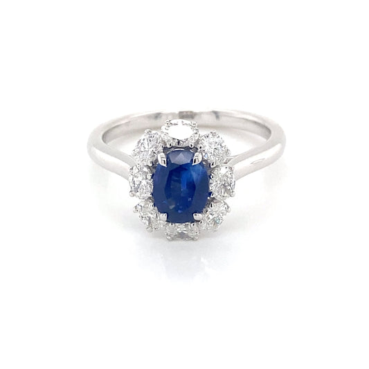 Oval Shaped Sapphire and Oval diamond cluster style ring Gardiner Brothers