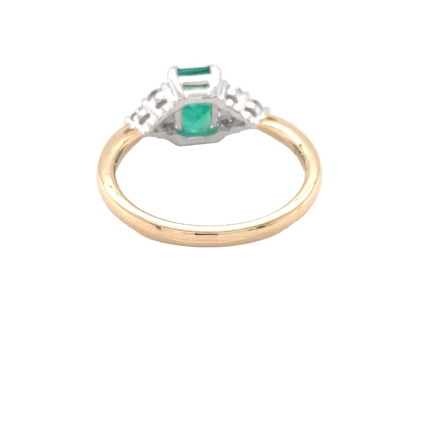 Octagonal shaped emerald and round brilliant cut diamond ring Gardiner Brothers