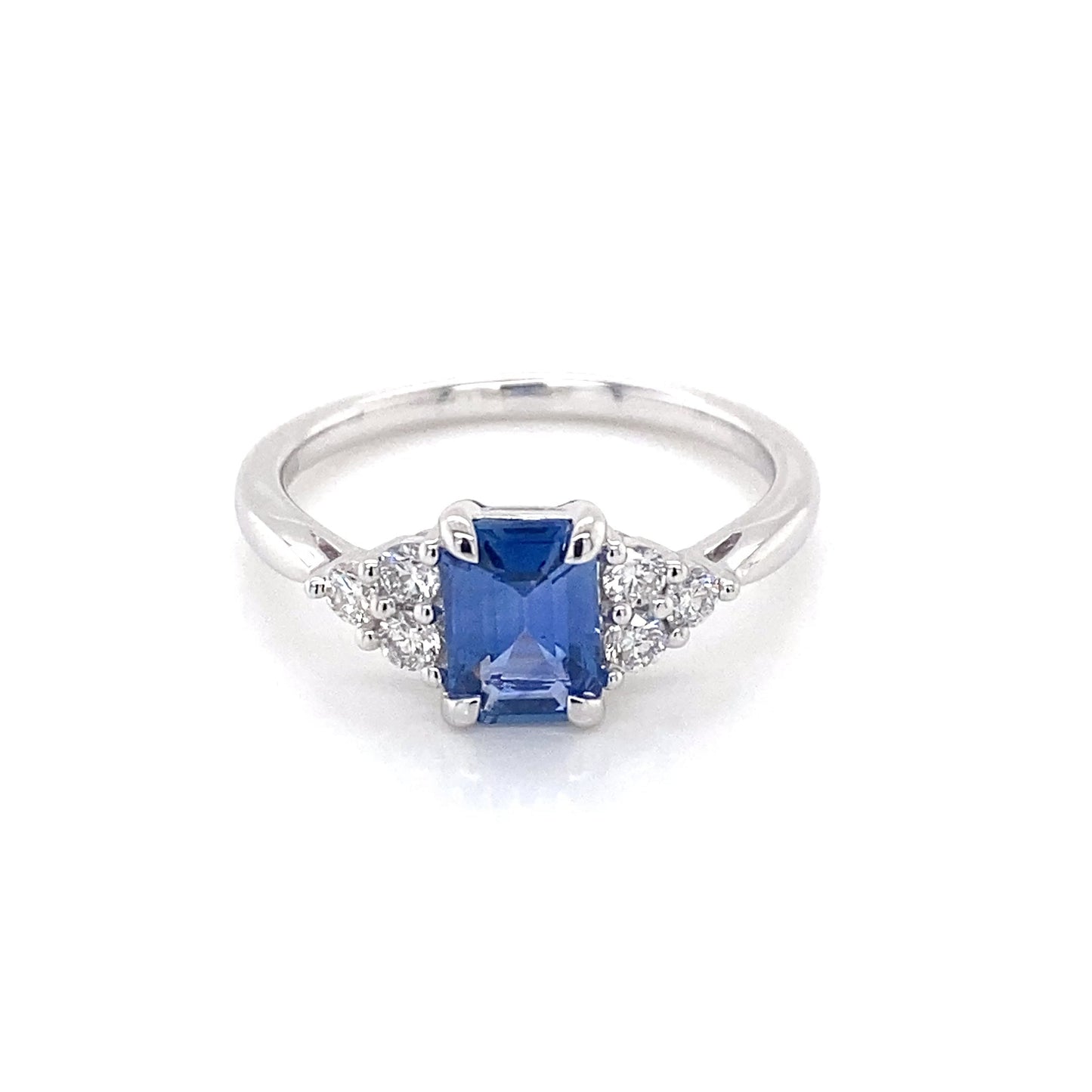 Octagonal shaped sapphire and 6 round brilliant cut diamond ring Gardiner Brothers