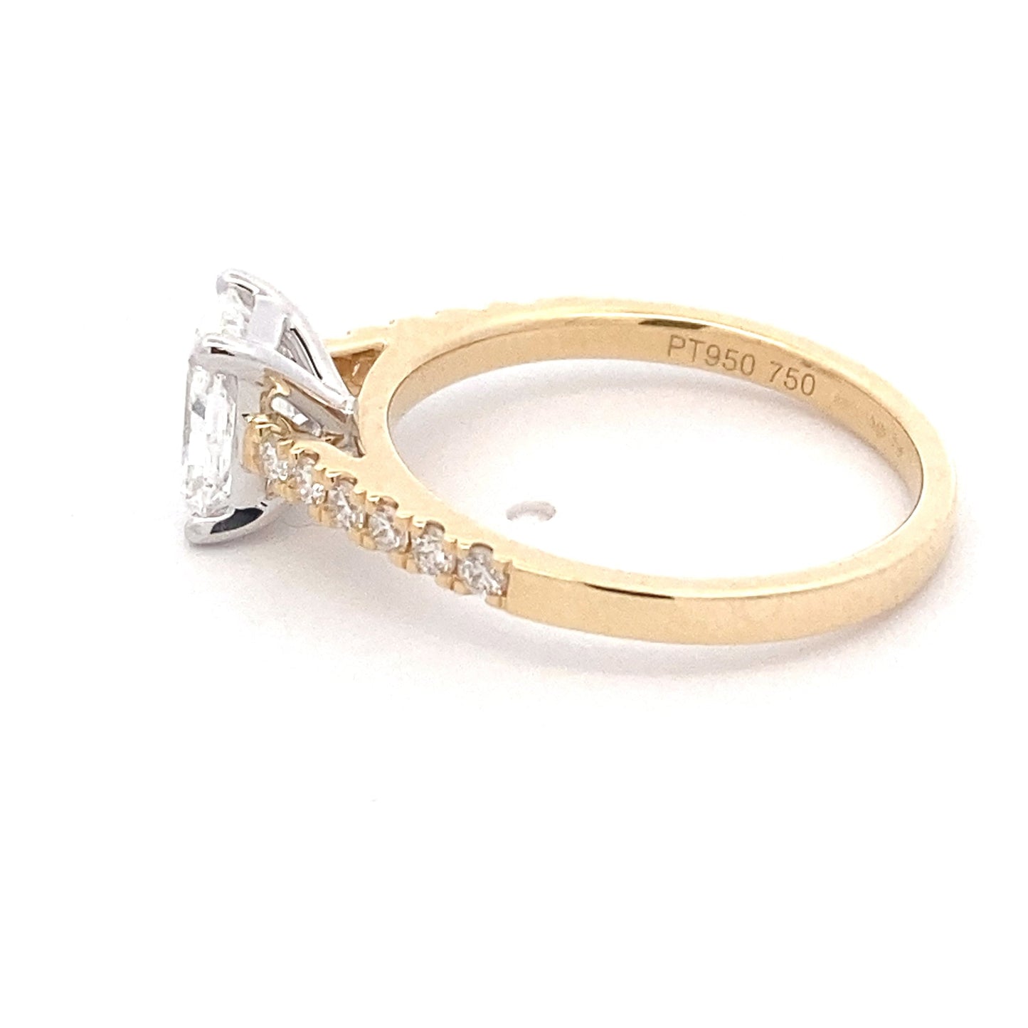 Yellow Gold Radiant cut diamond solitaire ring with round brilliant cut diamond set shoulders - 1.26cts Gardiner Brothers