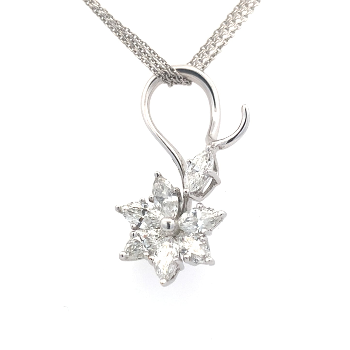 Marquise Shaped Diamond Abstract Flower Style Pendant - 1.46cts