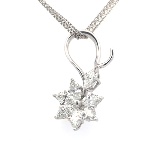 Marquise Shaped Diamond Abstract Flower Style Pendant - 1.46cts