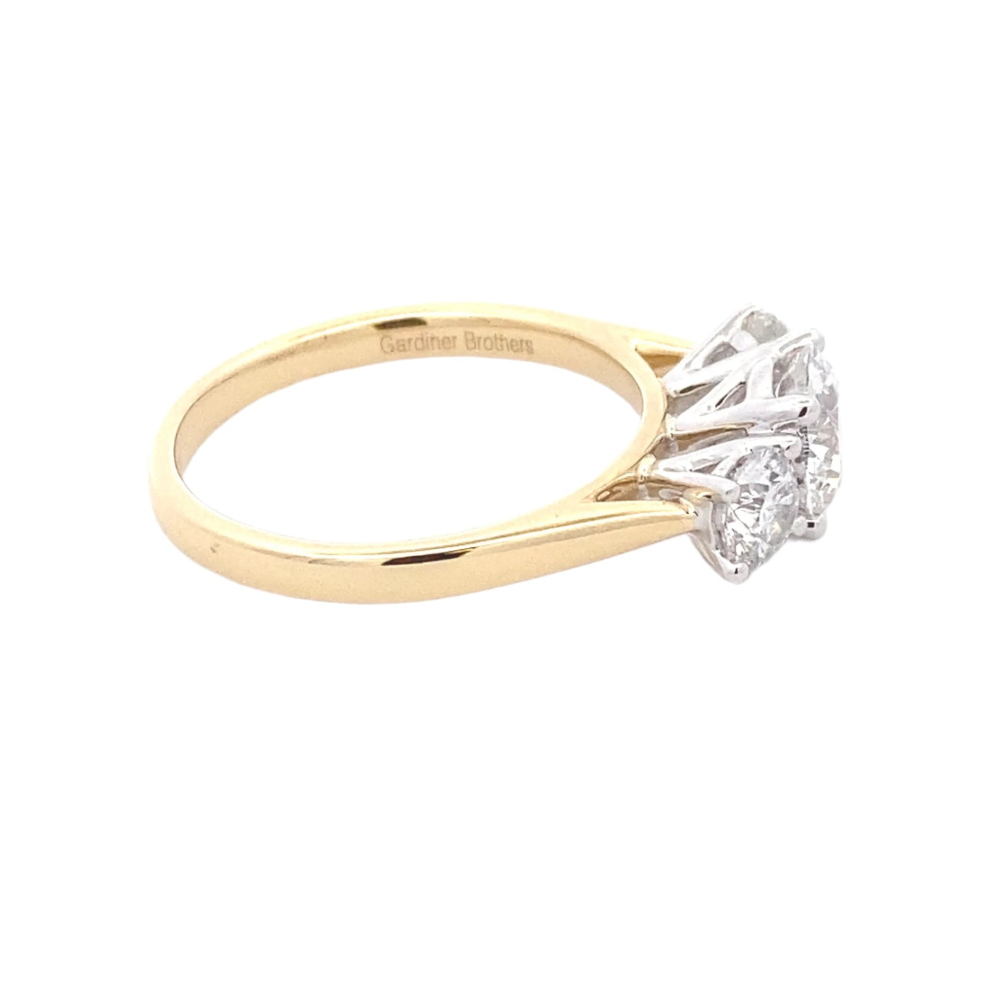 Round brilliant cut diamond 3 stone ring - 1.64cts Gardiner Brothers