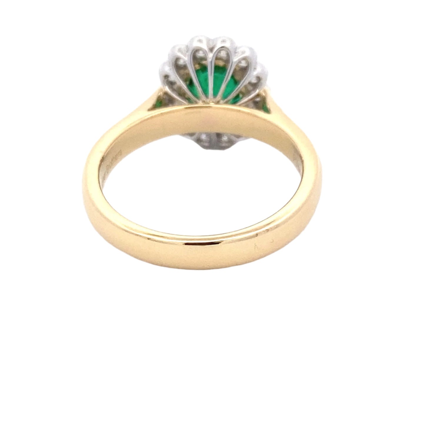 Oval emerald and round brilliant cut diamond vintage style cluster ring Gardiner Brothers