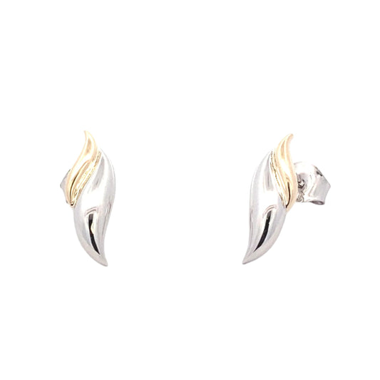 Yellow and White Gold Leaf Shaped Stud Earrings