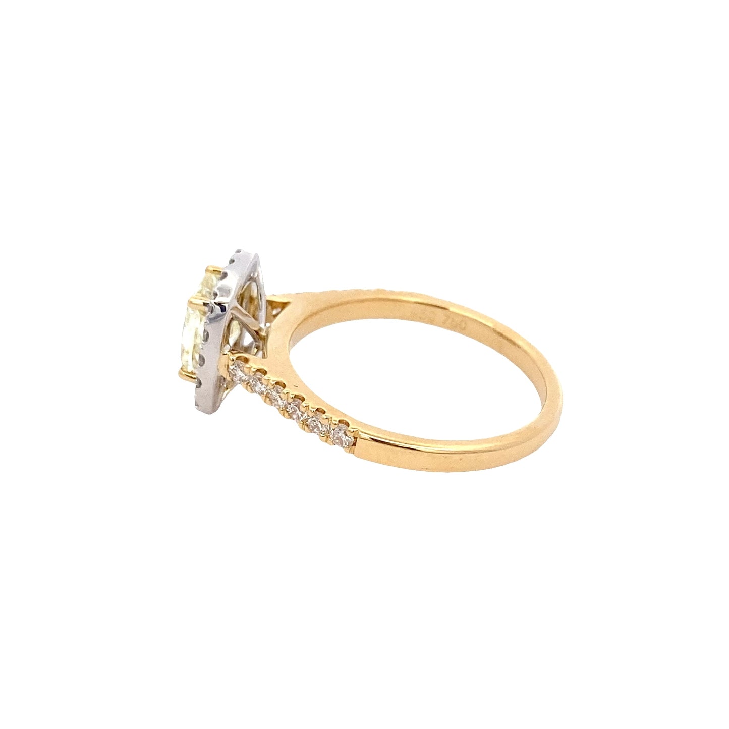 Yellow cushion shaped diamond halo cluster style ring - 1.77cts Gardiner Brothers