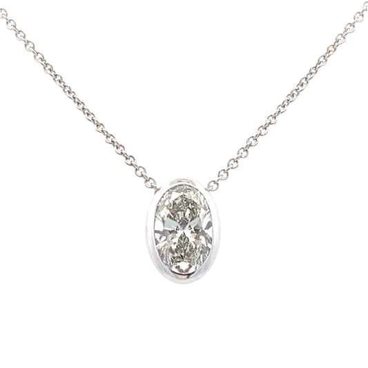 Lab grown oval shaped diamond solitaire pendant - 1.04cts
