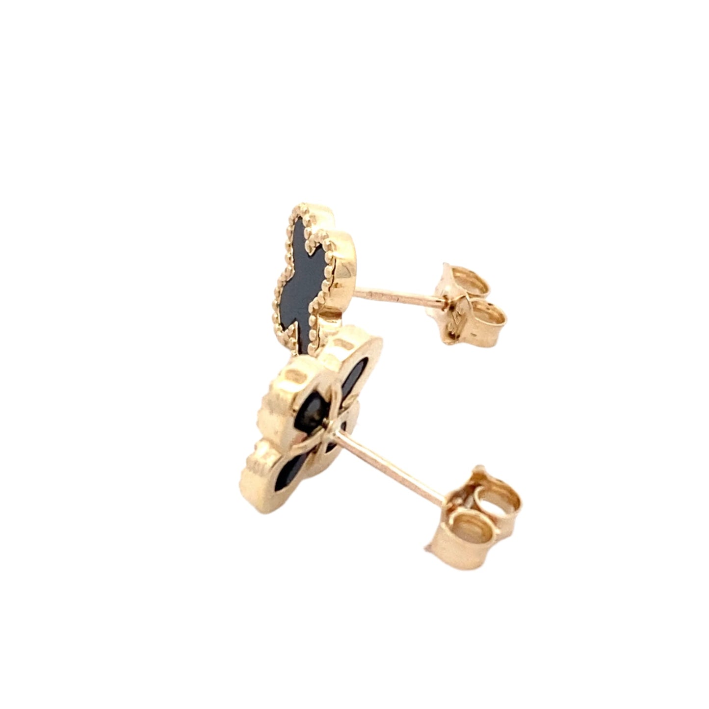 Yellow Gold Onyx Flower Petal Earrings