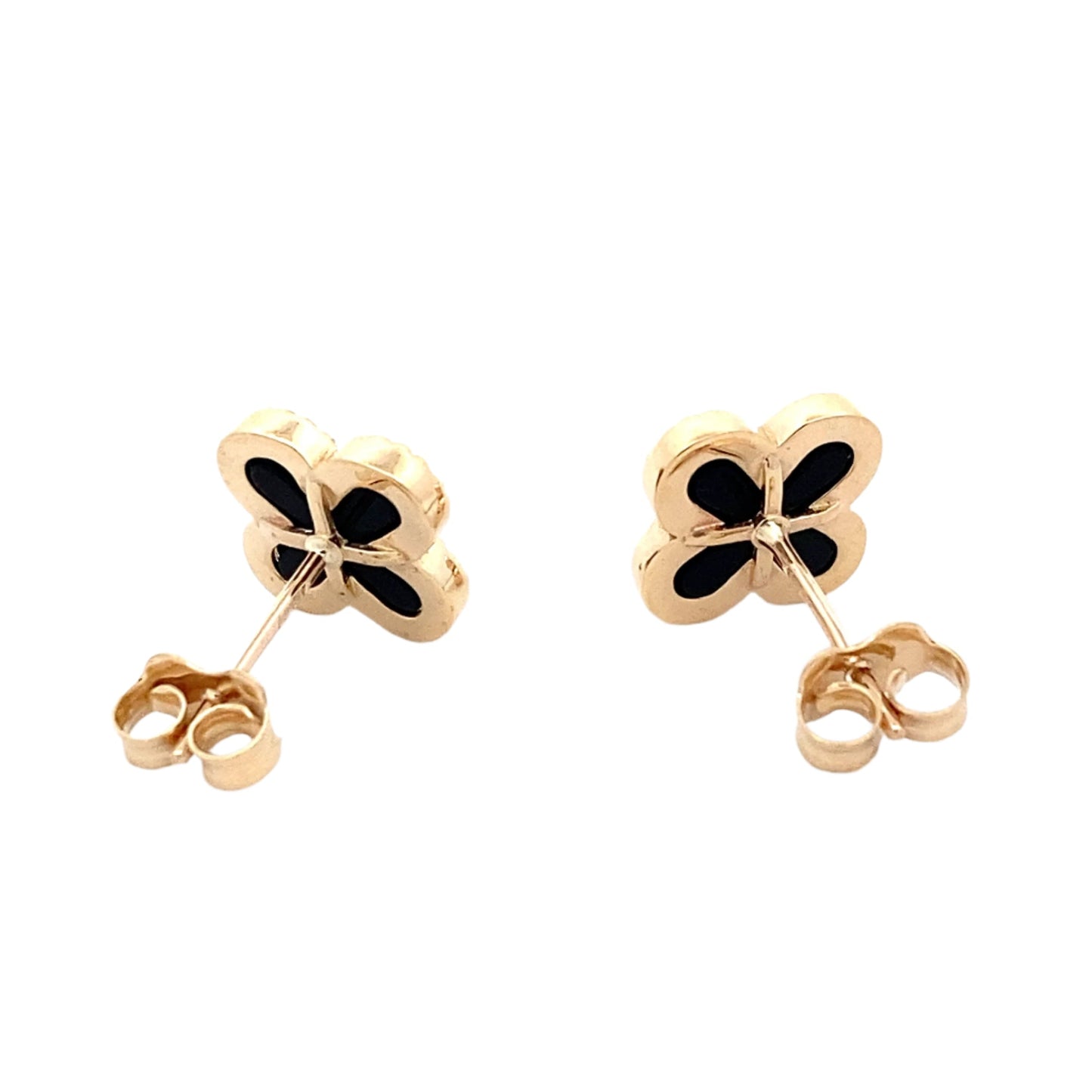 Yellow Gold Onyx Flower Petal Earrings