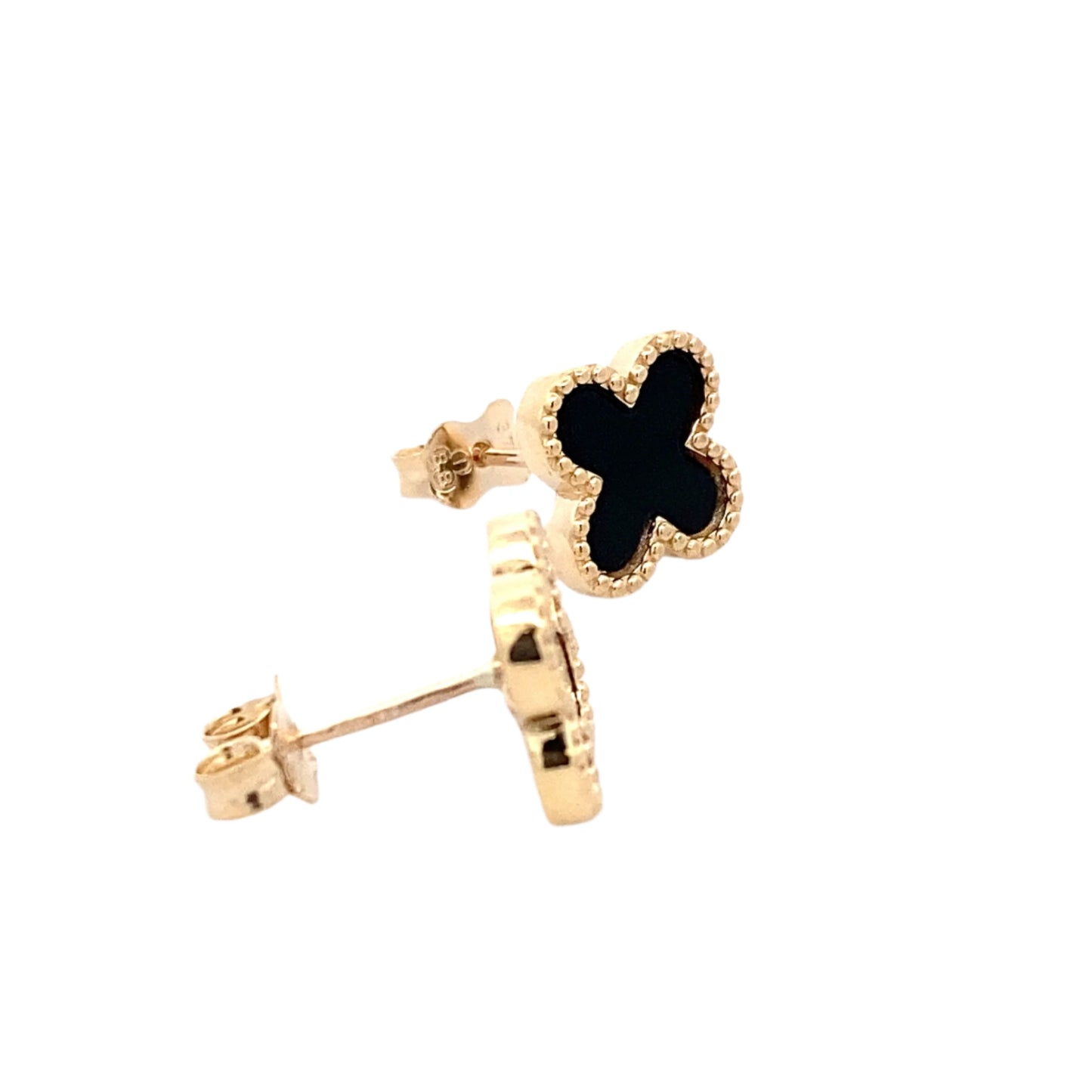 Yellow Gold Onyx Flower Petal Earrings