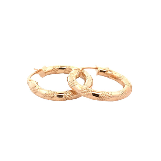 Yellow Gold Fancy Finish Hoop Earrings