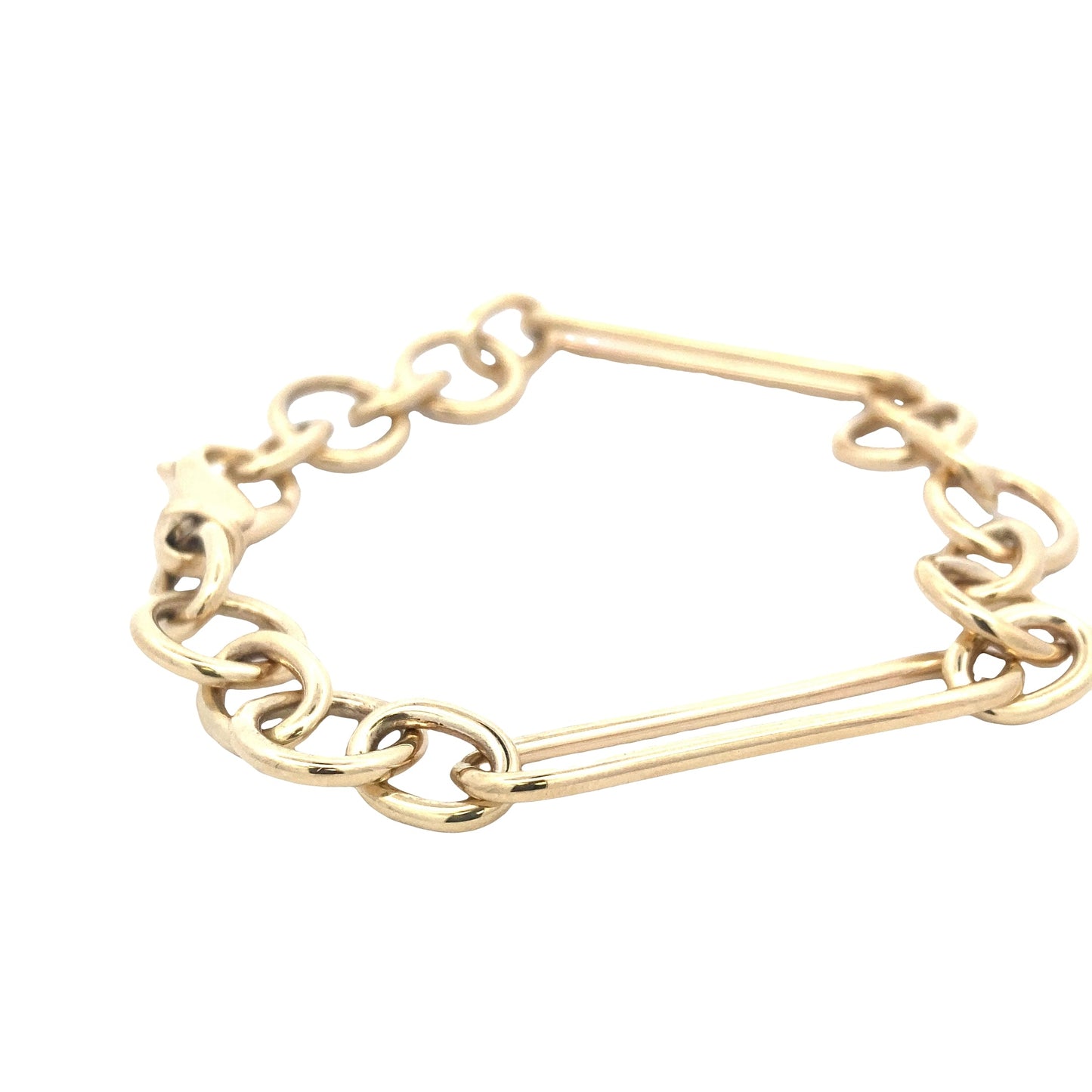 Yellow Gold Oblong and round link bracelet