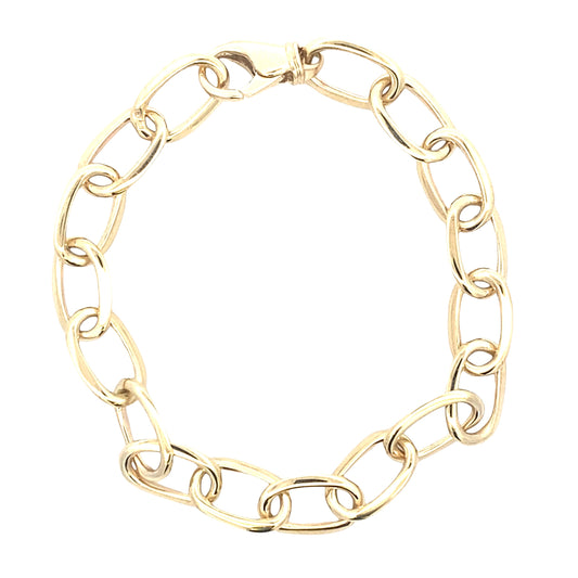 Yellow Gold Oblong Link Bracelet with a razor edge finish