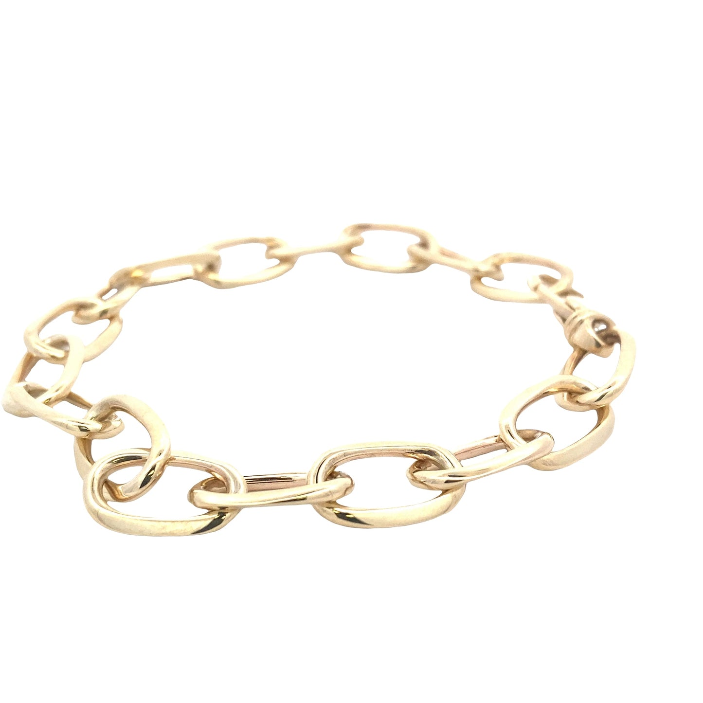 Yellow Gold Oblong Link Bracelet with a razor edge finish