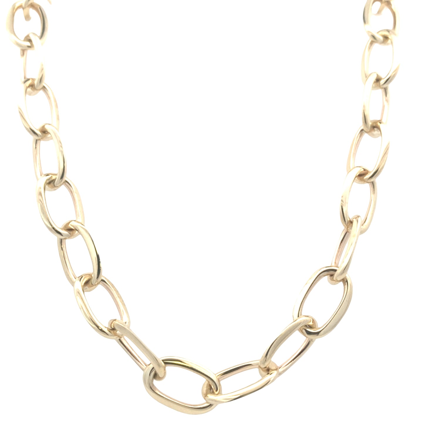 Yellow Gold Oblong Link necklet with a razor edge finish