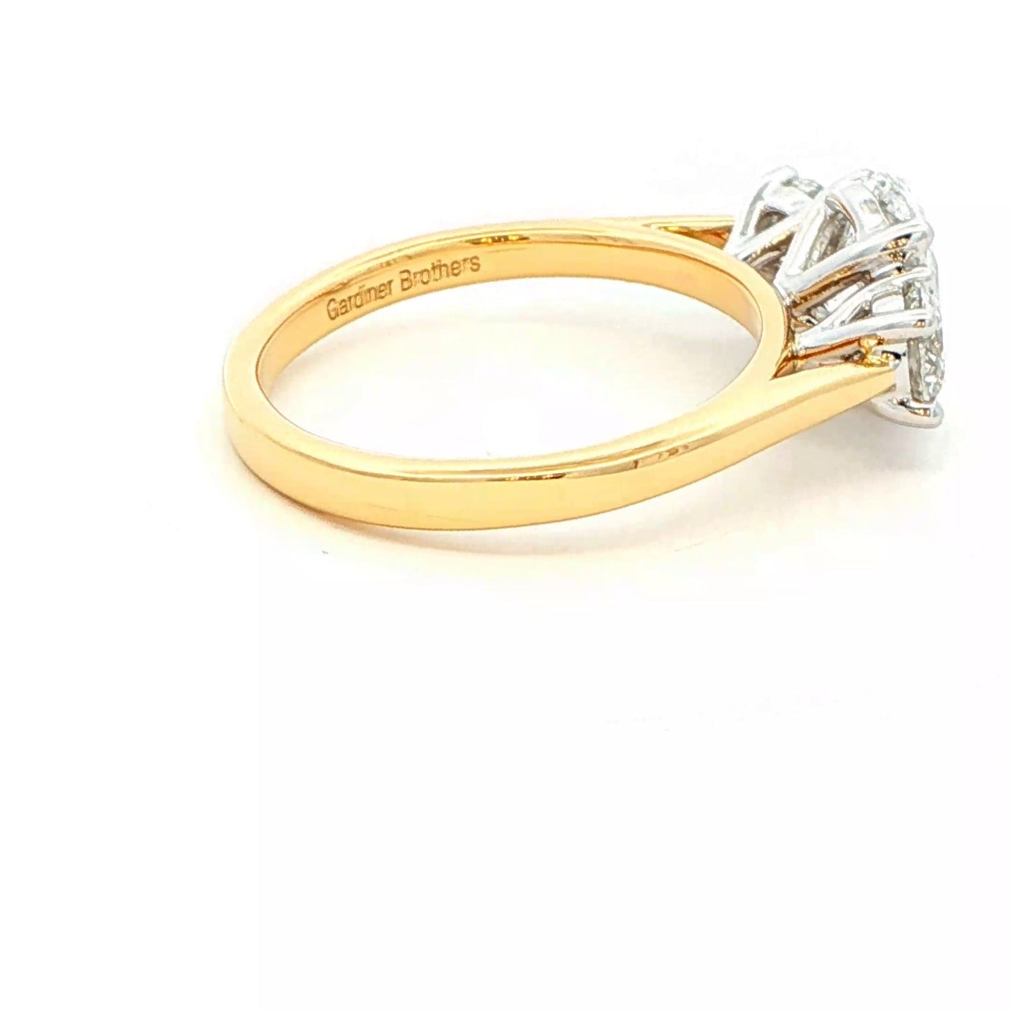 Yellow Gold Oval and round brilliant cut diamond 3 stone ring - 1.82cts Gardiner Brothers