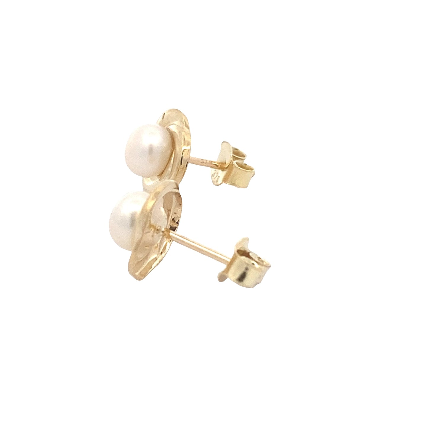 Yellow Gold Fresh Water Pearl Stud Earrings