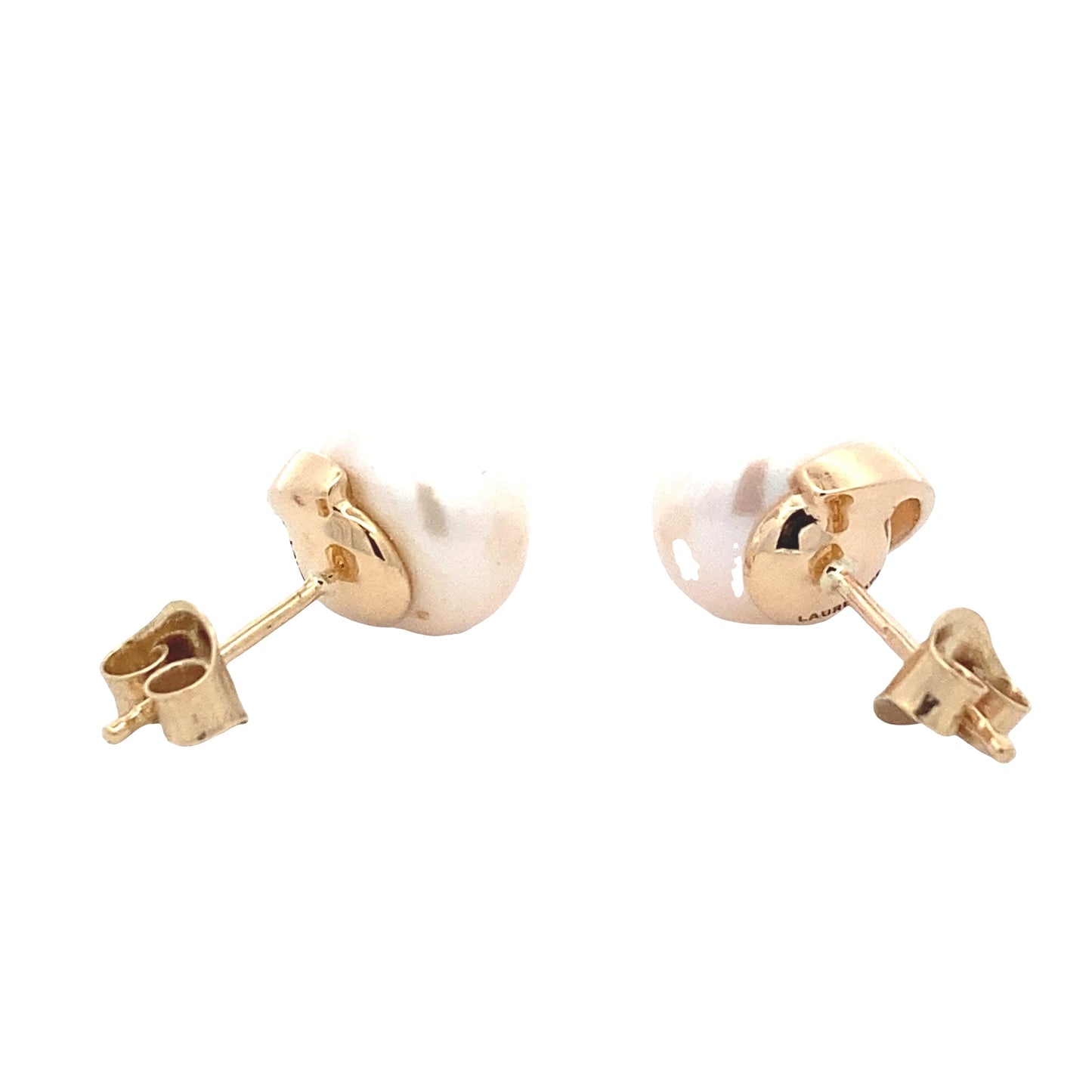 Yellow Gold Fancy Style Fresh Water Pearl Earrings