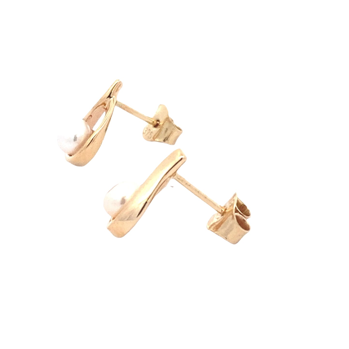 Yellow Gold Teardrop Style Fresh Water Pearl Earrings