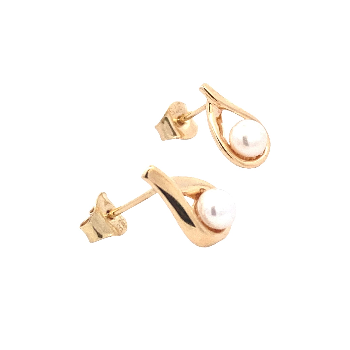 Yellow Gold Teardrop Style Fresh Water Pearl Earrings