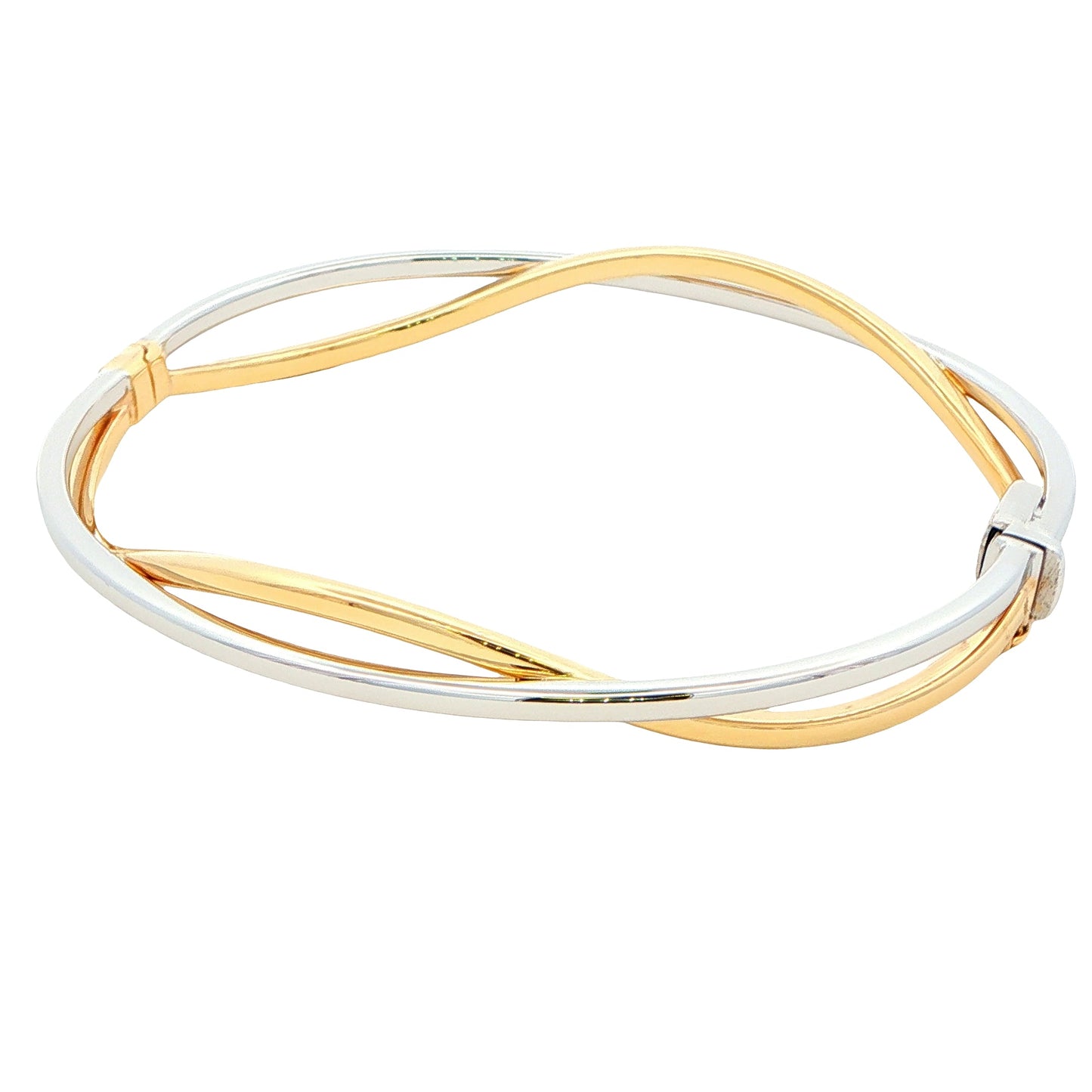 Yellow and White Gold Open Wavy Style Bangle