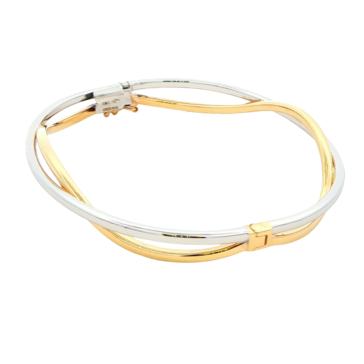 Yellow and White Gold Open Wavy Style Bangle