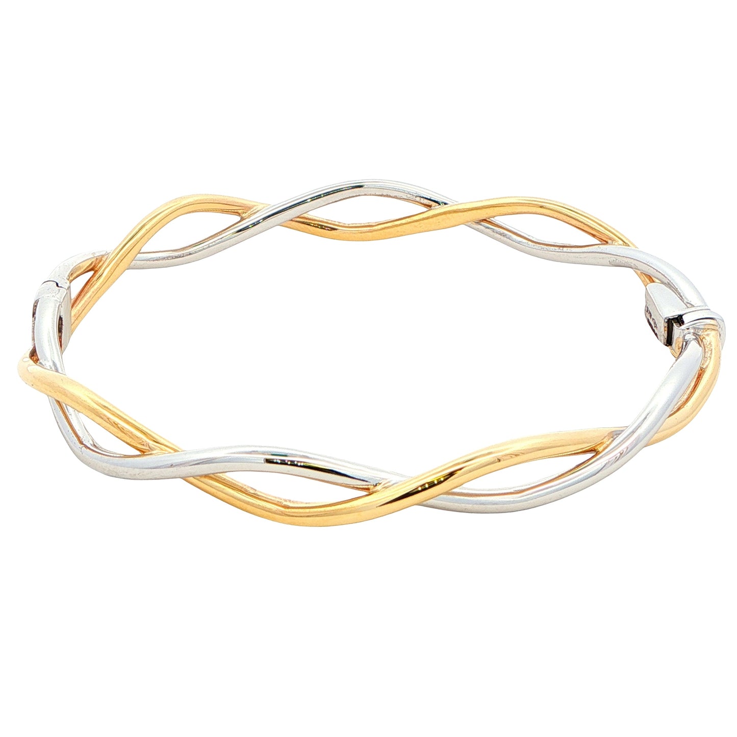 Yellow and White Gold Open Wavy Crossover Bangle