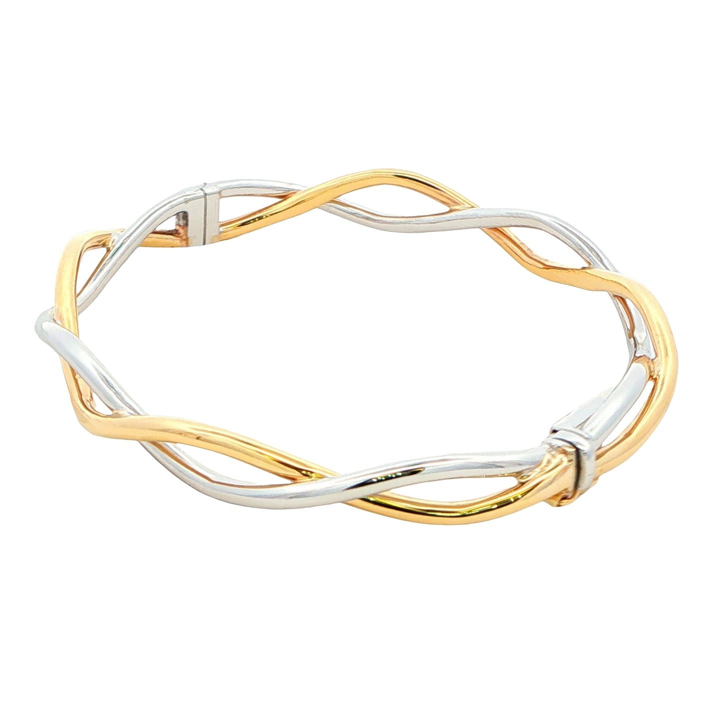 Yellow and White Gold Open Wavy Crossover Bangle