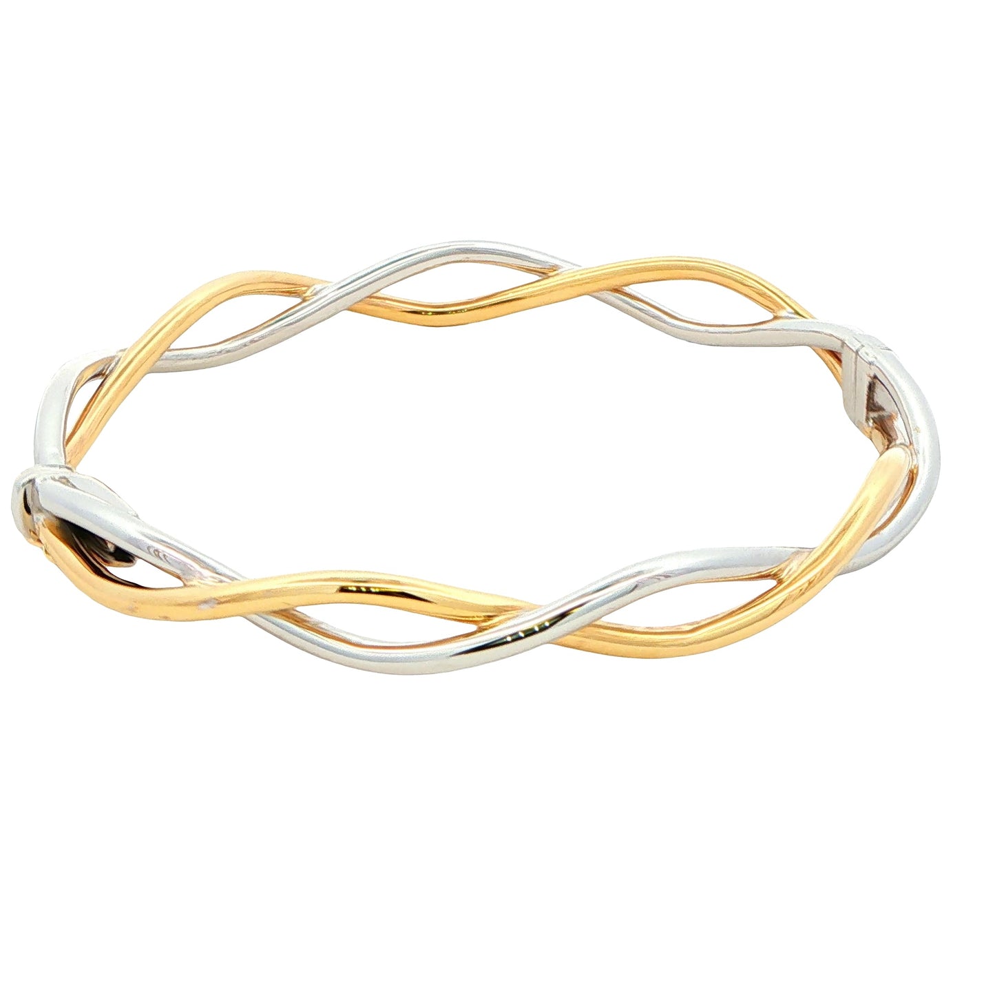 Yellow and White Gold Open Wavy Crossover Bangle