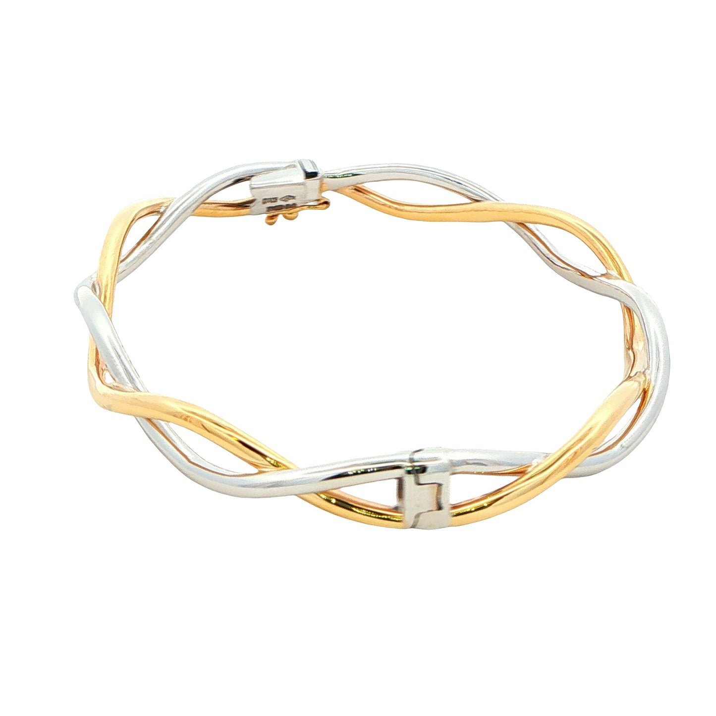 Yellow and White Gold Open Wavy Crossover Bangle