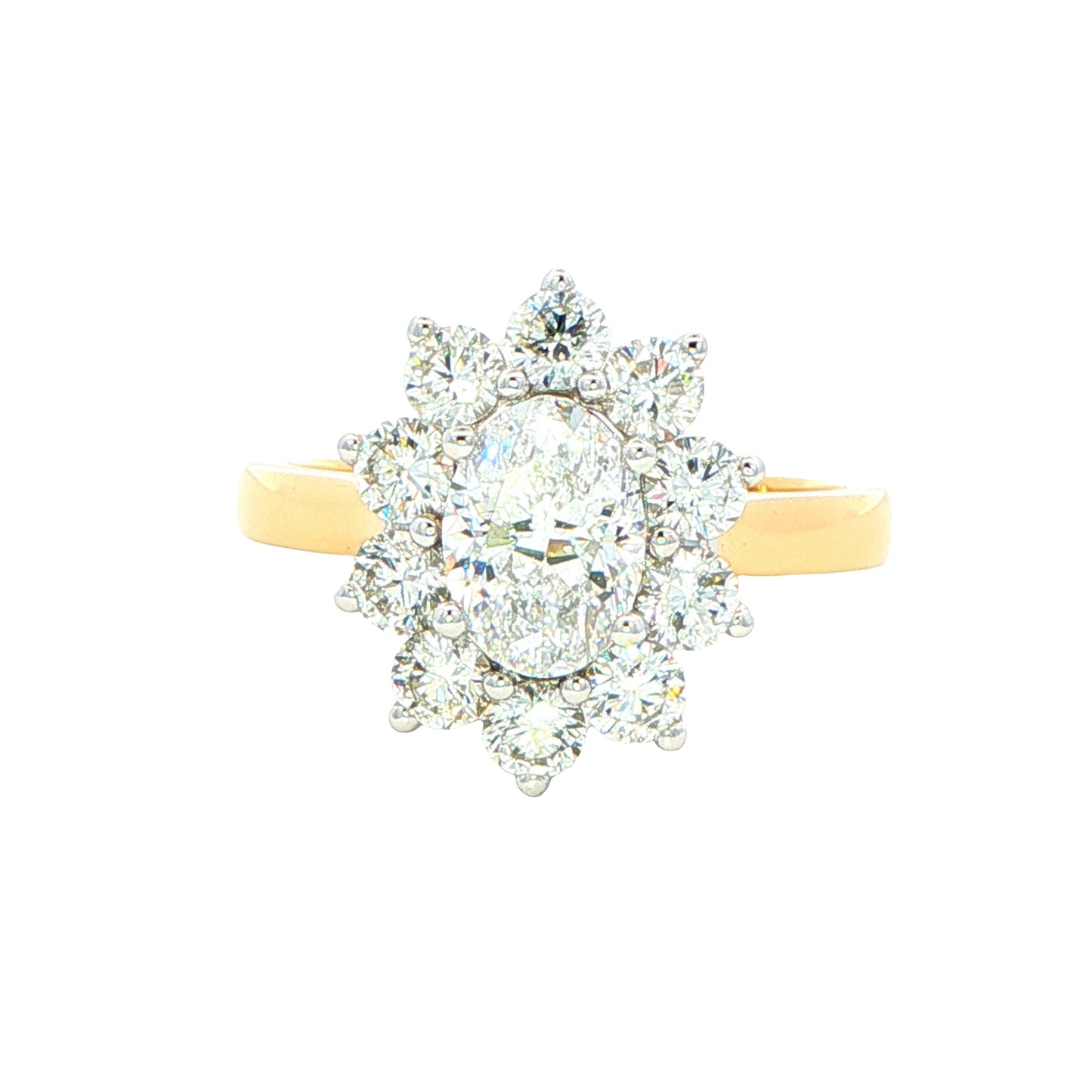 Oval shaped diamond and 10 round brilliant cut diamond cluster style ring - 1.92ct
