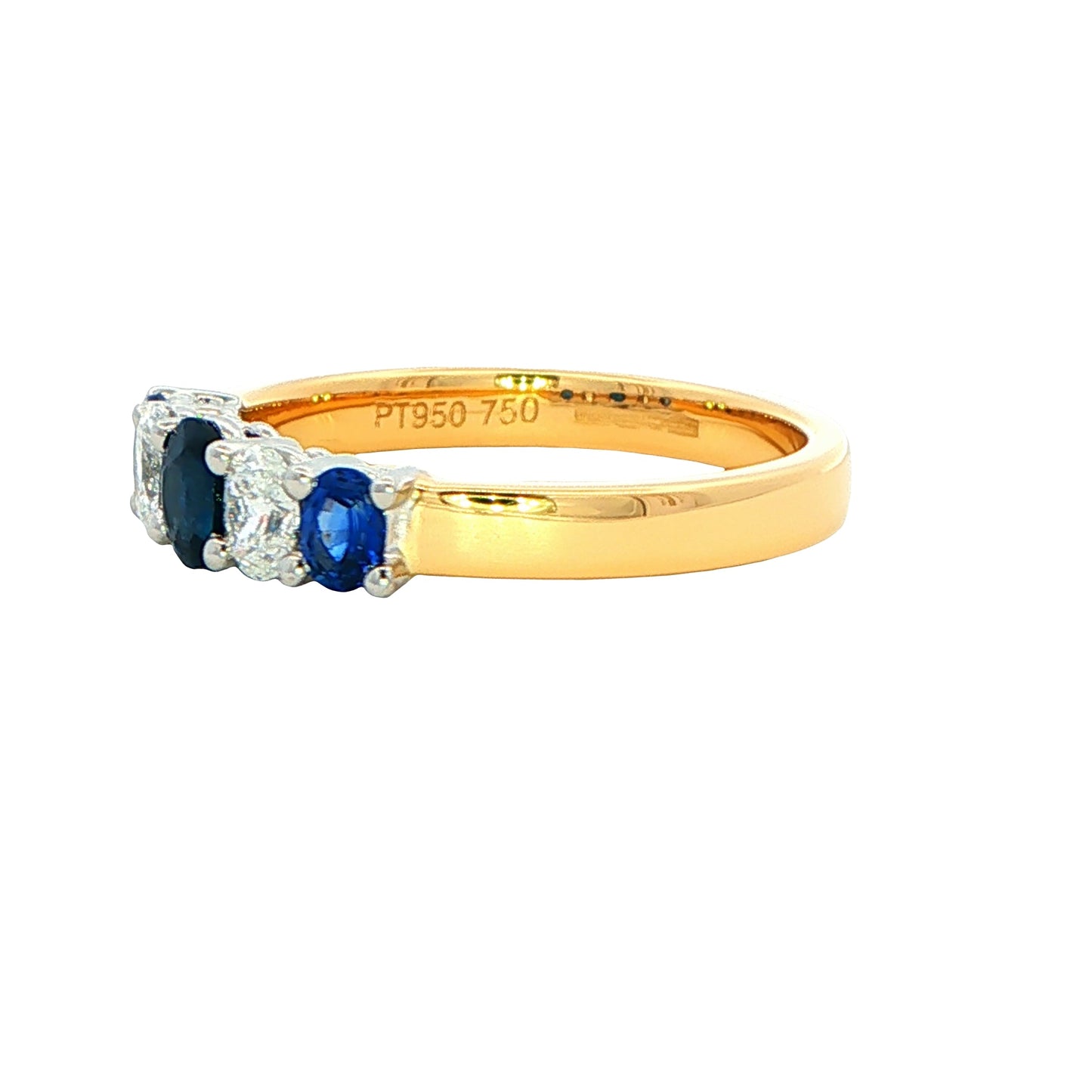 Sapphire and diamond oval shaped 5 stone ring