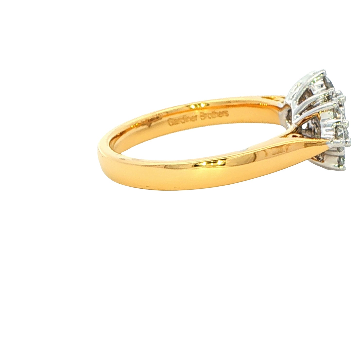 Yellow Gold Emerald and Round Brilliant Cut Diamond Cluster Ring - 1.02cts Gardiner Brothers