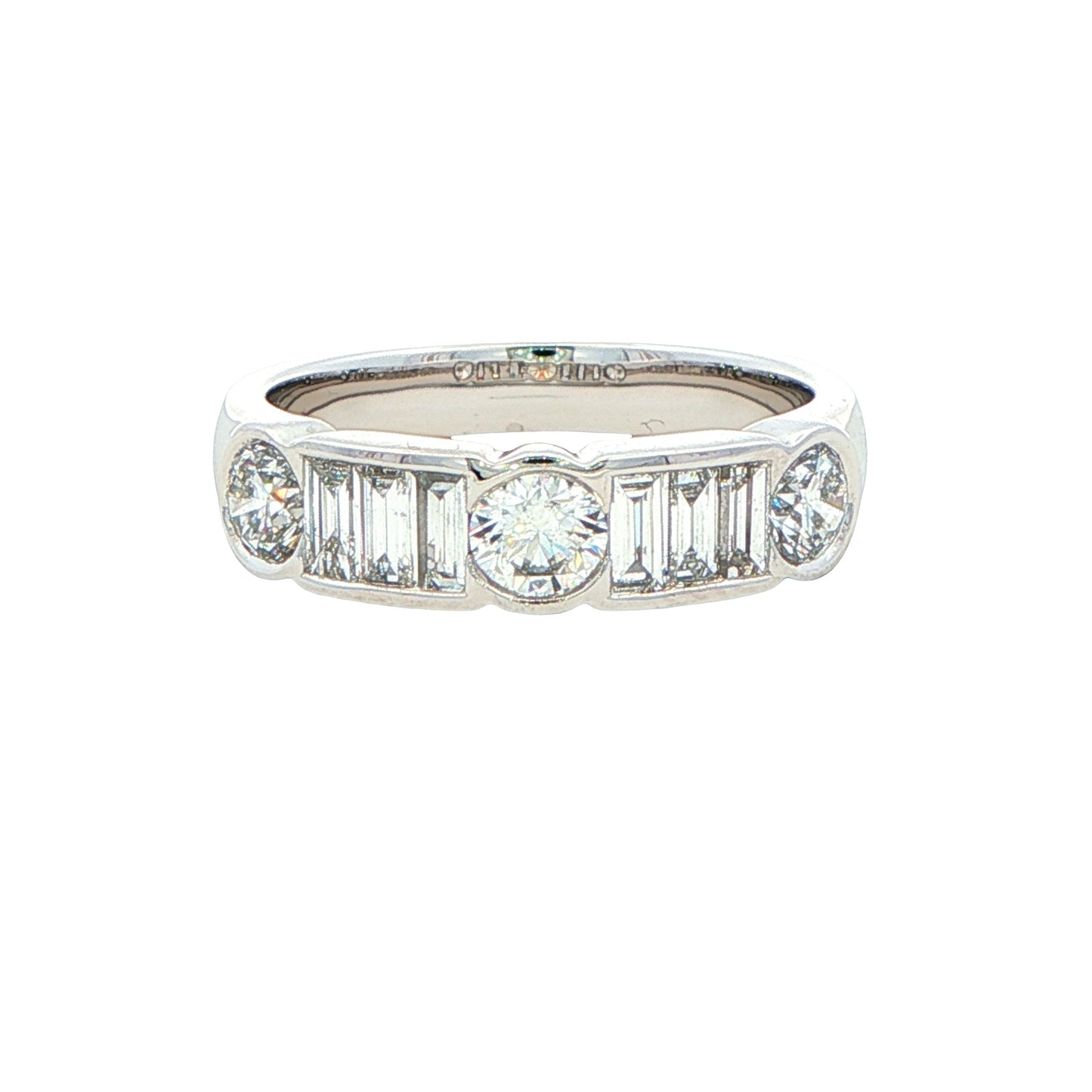Round Brilliant and Baguette Cut Diamond 9 Stone Ring - 1.12cts